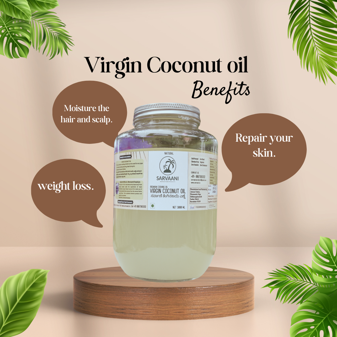 SARVAANI Natural Virgin Coconut Oil - ತೆಂಗಿನಕಾಯಿ ಎಣ್ಣೆ -  3Liter - Sarvaani